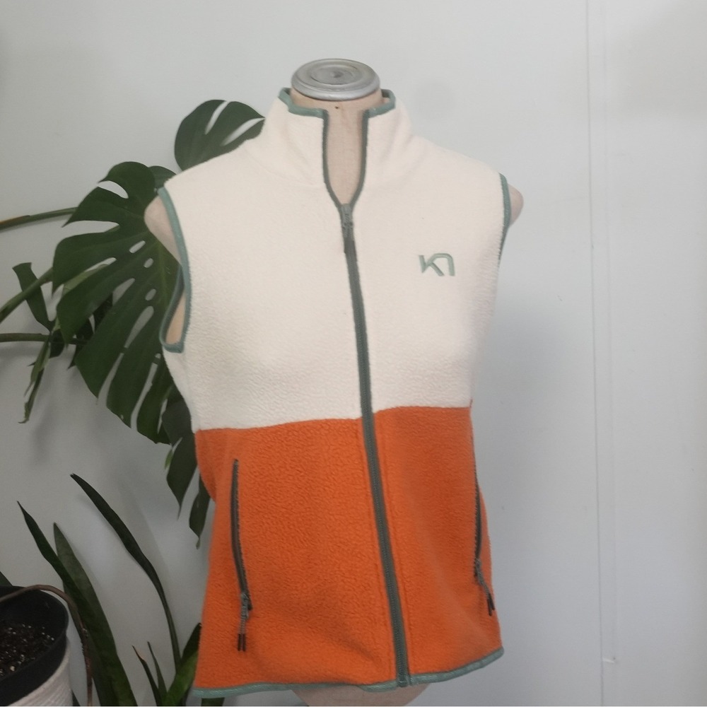 Kari‎ Traa Fleece Vest Women S Cream Orange Colorblock Full Zip Gorpcore Hiking